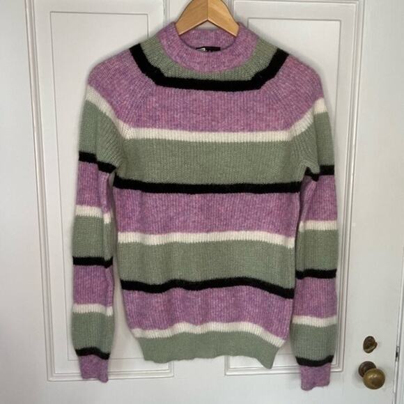 Veda Urban Outfitters Purple Green Striped Wool Mohair Blend Crewneck Sweater S - Picture 8 of 8